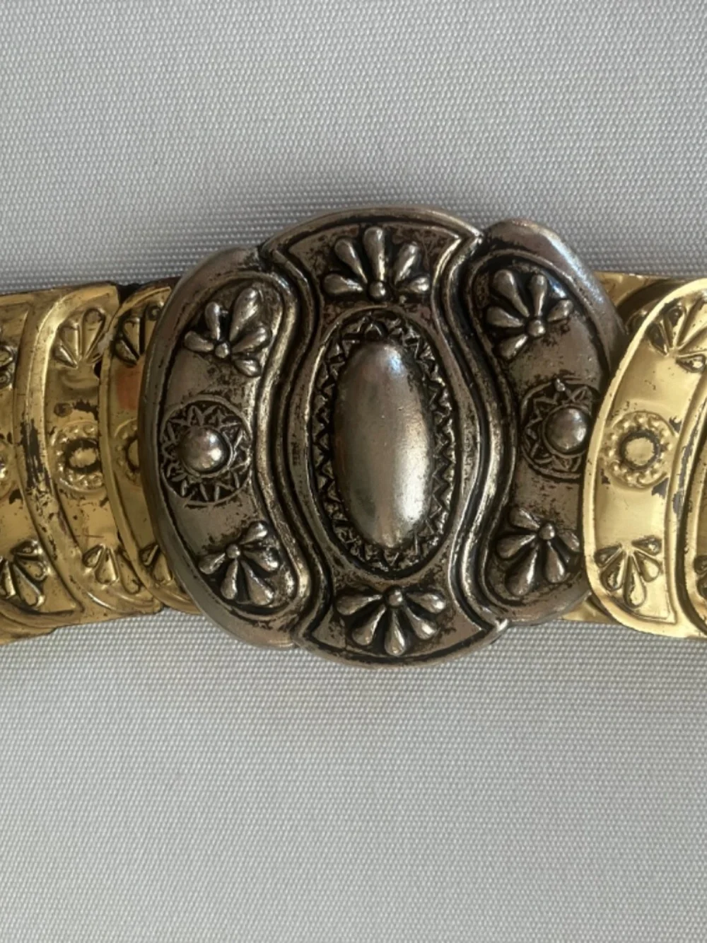 Boho STRETCH CONCHO STYLE BELT L/XL Ornate Metal Plates Lg Decorative Buckle